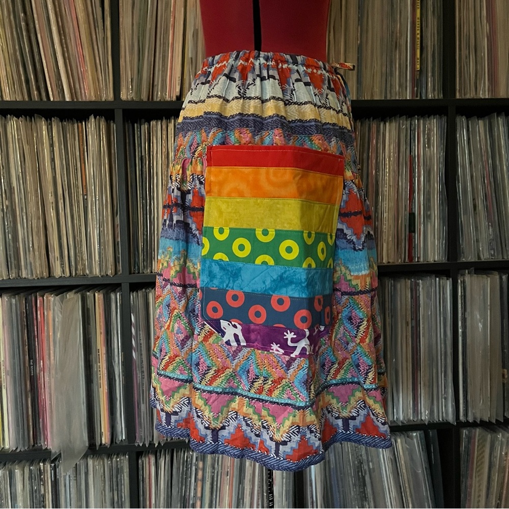 Rainbow Patchwork linen skirt pocket Sundance phish tour fishman donuts 🌈 ⭕️ 🌈